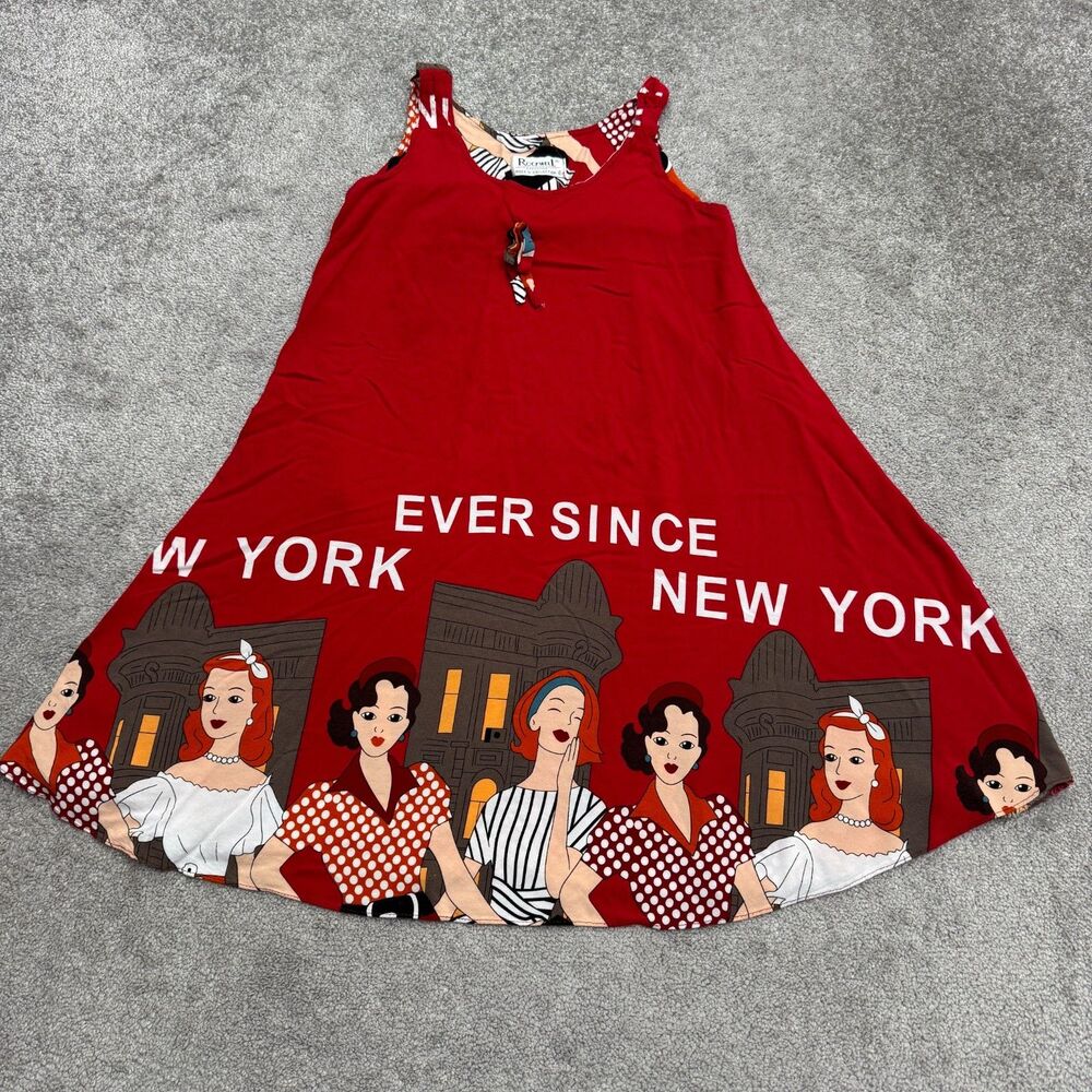 Rockwell Executive New York Pop Art Pocket Casual Tank Dress Women Large Red